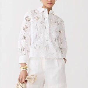 J.CREW Eyelet Long Sleeve Popover Top